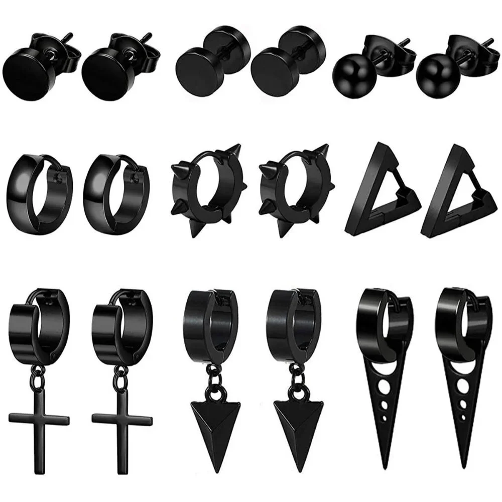 9 Pairs Stainless Steel Hoop Earrings